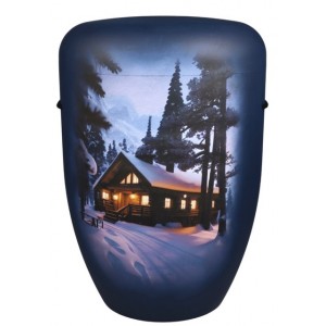 Hand Painted Biodegradable Cremation Ashes Funeral Urn / Casket - Alpine Lodge Winter Wonderland